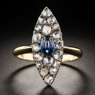 Victorian Cabochon Sapphire and Rose-Cut Diamond Dinner Ring