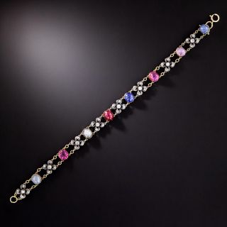 Victorian Cabochon Sapphire, Ruby and Diamond Bracelet - 1