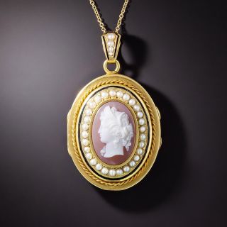 Victorian Cameo and Seed Pearl Locket - 3