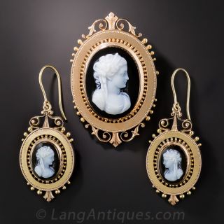 Victorian Cameo Brooch/Pendant and Earring Suite in Rose Gold - 2