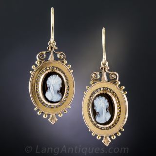 Victorian Cameo Brooch/Pendant and Earring Suite in Rose Gold