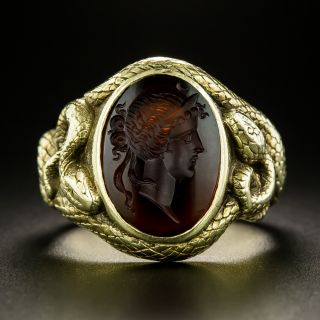 Victorian Carnelian Intaglio Snake Ring by Durand & Co. - 3