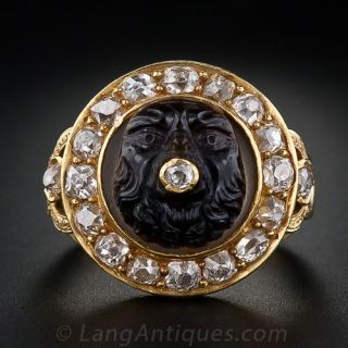 Victorian Carved Agate and Diamond Ring - 2