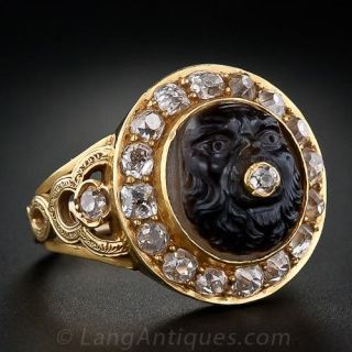 Victorian Carved Agate and Diamond Ring