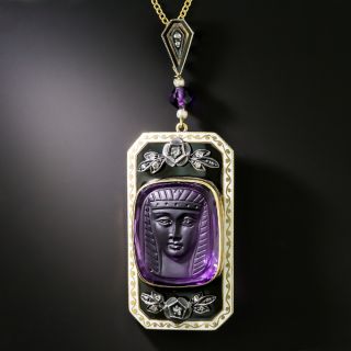 Victorian Carved Amethyst Egyptian Cameo Pendant - 3
