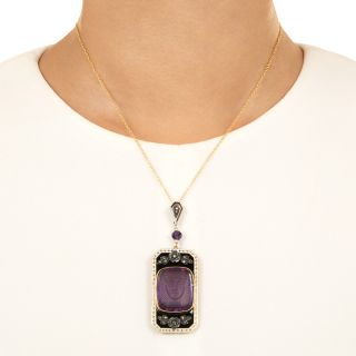 Victorian Carved Amethyst Egyptian Cameo Pendant