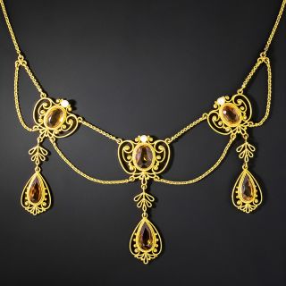 Victorian Citrine and Natural Pearl Garland Necklace - 3
