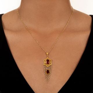 Victorian Citrine And Pearl Filigree Necklace