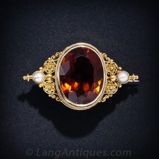 Victorian Citrine and Pearl Pin