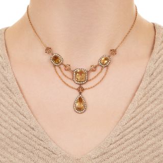 Victorian Citrine and Seed Pearl Festoon Necklace