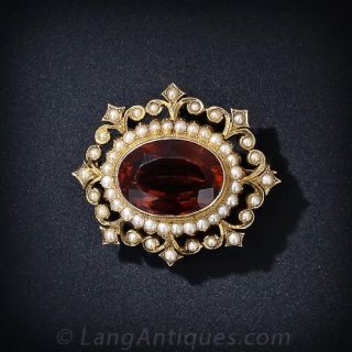 Victorian Citrine and Seed Pearl Pin