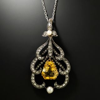 Victorian Citrine, Diamond and Natural Pearl Necklace - 3