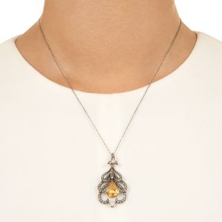 Victorian Citrine, Diamond and Natural Pearl Necklace