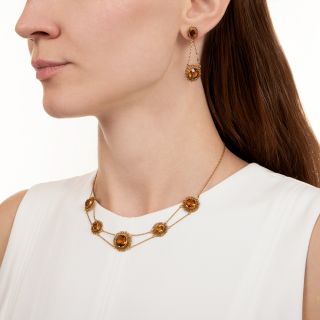 Victorian Citrine Filigree Necklace and Earrings Suite