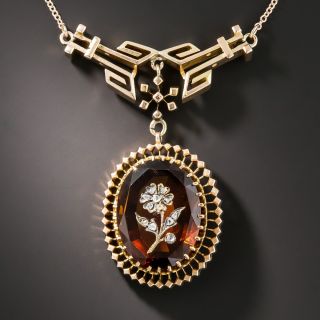 Victorian Citrine Flower Intaglio Necklace - 2