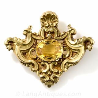 Victorian Citrine Repousse Brooch