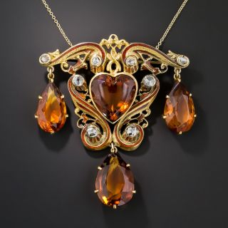 Victorian Citrine, Rose Diamond and Enamel Brooch - 1