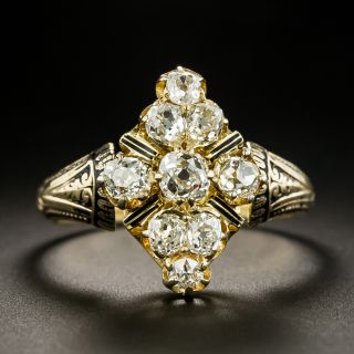 Victorian Cluster Diamond And Enamel Dinner Ring, Size 9 3/4 - 2