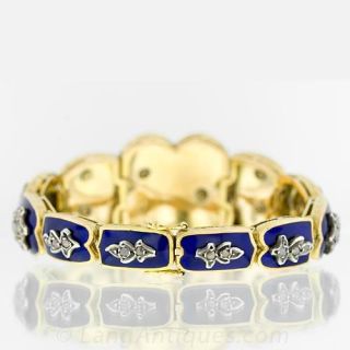 Victorian Cobalt Blue Enamel and Ruby Plaque Bracelet
