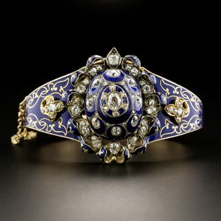 Victorian Cobalt Enamel and Diamond Bangle Bracelet - 2