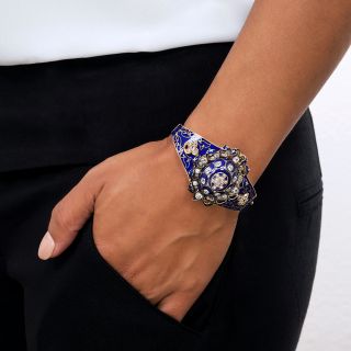 Victorian Cobalt Enamel and Diamond Bangle Bracelet