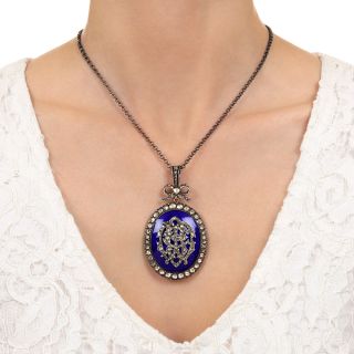 Victorian Cobalt Enamel and Diamond Locket Pendant