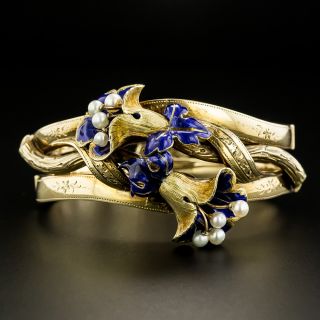 Victorian Cobalt Enamel and Pearl Bangle Bracelet - 3