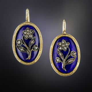 Victorian Cobalt Enamel Rose-Cut Diamond Earrings - 1