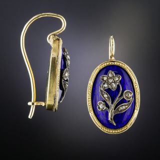 Victorian Cobalt Enamel Rose-Cut Diamond Earrings