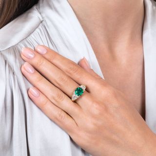 Victorian Colombian Emerald and Diamond Three-Stone Ring