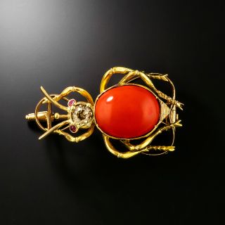 Victorian Coral and Diamond Ant Brooch - 2