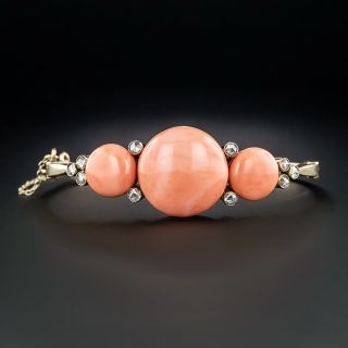 Victorian Coral and Diamond Bangle Bracelet - 2