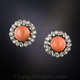 Victorian Coral and Diamond Earrings