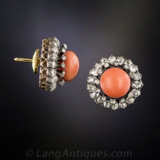 Victorian Coral and Diamond Earrings