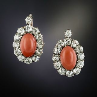 Victorian Coral and Diamond Halo Earrings - 2