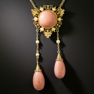 Victorian Coral and Pearl Négligée Necklace - 3