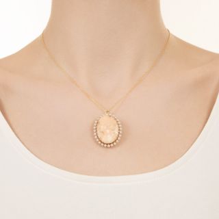 Victorian Coral and Seed Pearl Cameo Pendant/Brooch