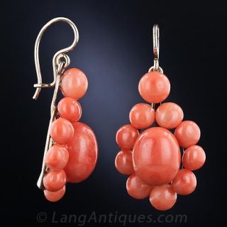 Victorian Coral Button Drop Earrings