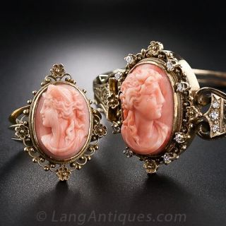 Victorian Coral Cameo Bracelet and Ring - 2