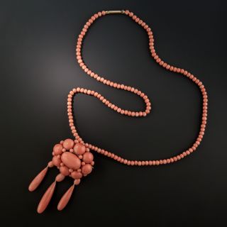 Victorian Coral Cluster Necklace / Brooch