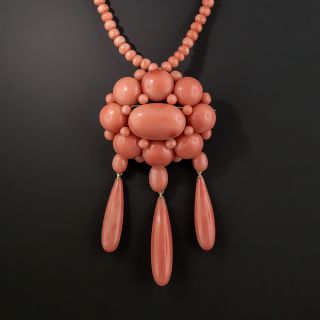 Victorian Coral Cluster Necklace / Brooch - 3