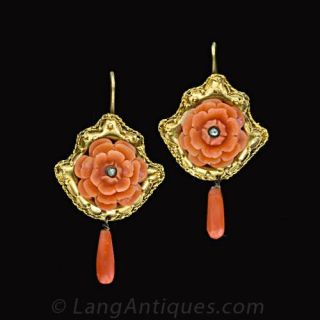 Victorian Coral Drop Earrings Main View