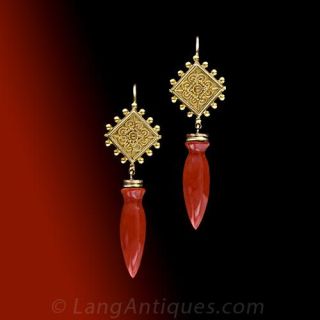 Victorian Coral Gold Earrings 
