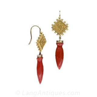 Victorian Coral Drop Earrings