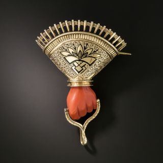 Victorian Coral Hand Brooch