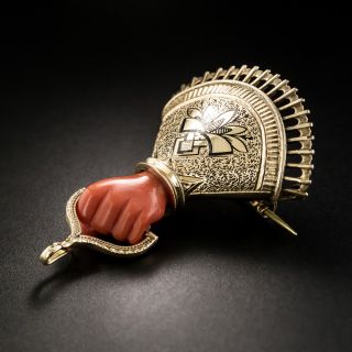 Victorian Coral Hand Brooch - 4