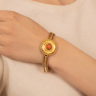 Victorian Coral Locket Gate Bracelet