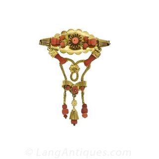 Victorian Coral Pin and Earrings