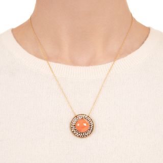 Victorian Coral Seed with Pearl Halo Pendant