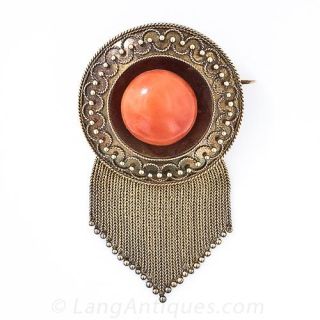 Victorian Coral Tassel Earrings and Brooch